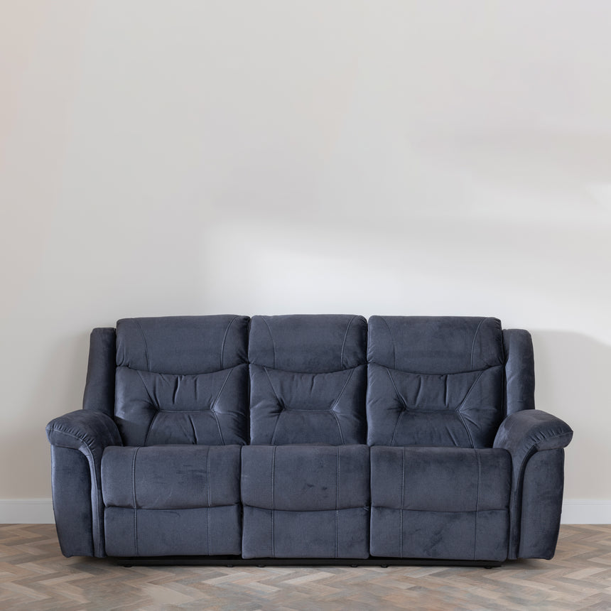 Lisa Silvano Blue Fabric 3 Seater Recliner Sofa