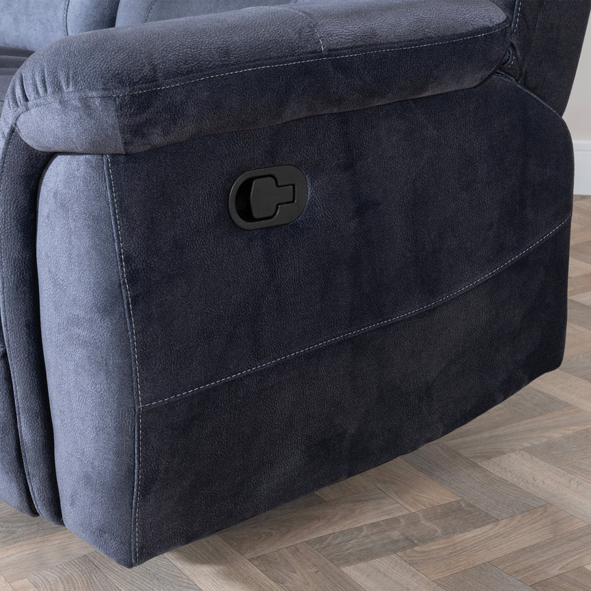 Lisa Silvano Blue Fabric 3 Seater Recliner Sofa