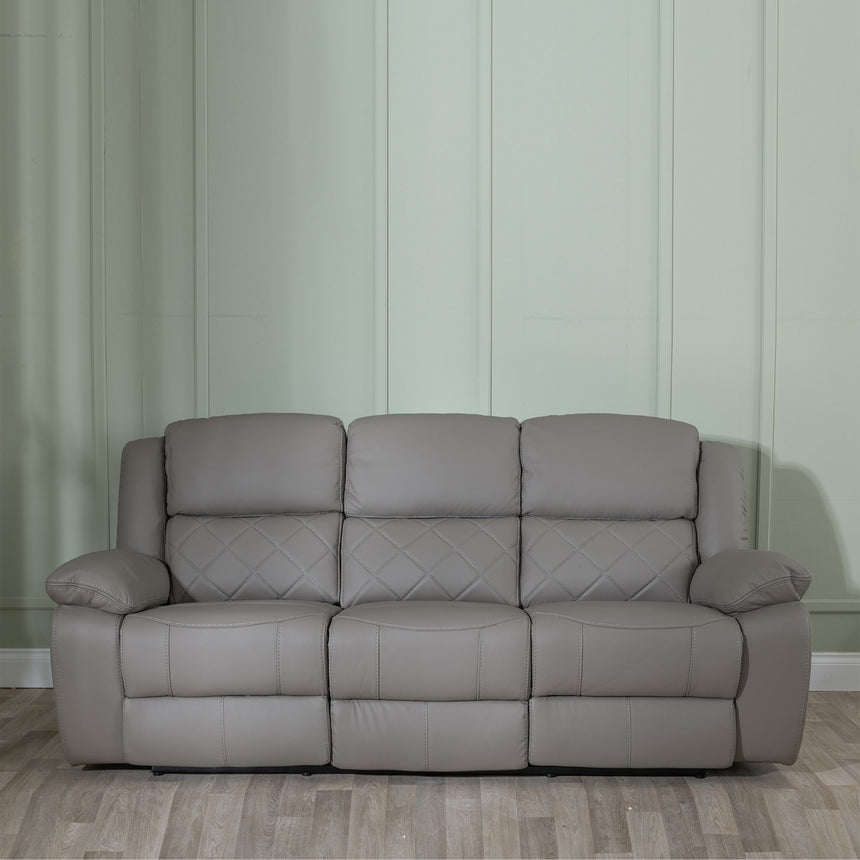Sidcup Light Grey Leather 3 Seater Recliner Sofa