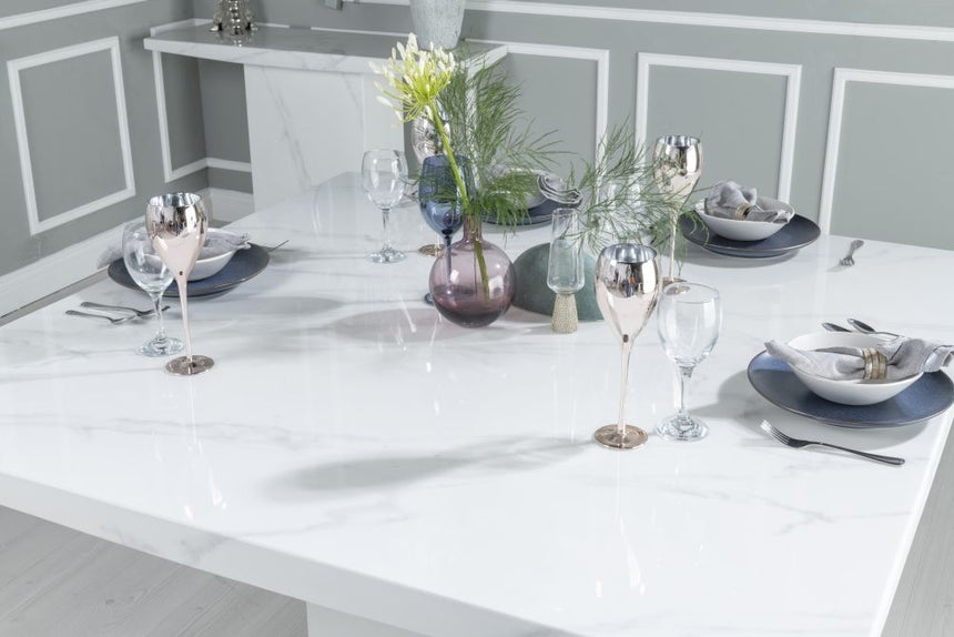 Turin 8 Seater White Marble Square Dining Table - 140cm-9