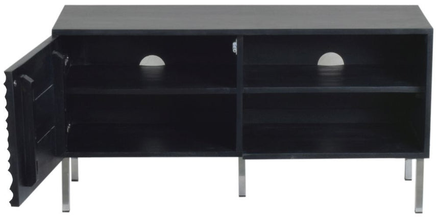 Wave Mango Wood TV Unit, Black Ripple Pattern 100cm Wide, Stand Upto 32in Plasma - 1 Door with 2 Shelf-5
