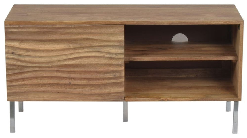 Wave Mango Wood TV Unit, Natural Ripple Pattern 100cm Wide, Stand Upto 32in Plasma - 1 Door with 2 Shelf-3