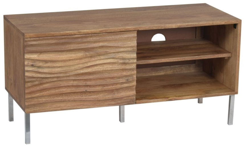 Wave Mango Wood TV Unit, Natural Ripple Pattern 100cm Wide, Stand Upto 32in Plasma - 1 Door with 2 Shelf-5