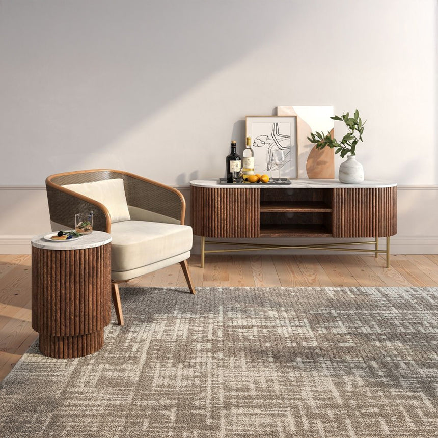 Nevada 180cm Fluted Curved TV Unit with White Marble Top