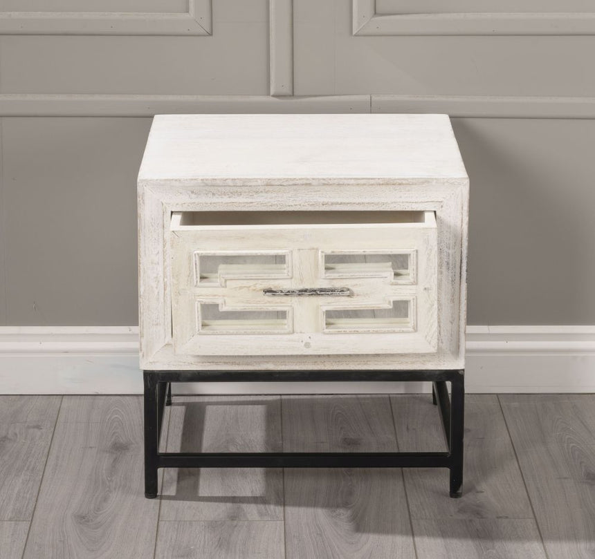 Geo White Mirrored Side Table - 1 Drawer-2