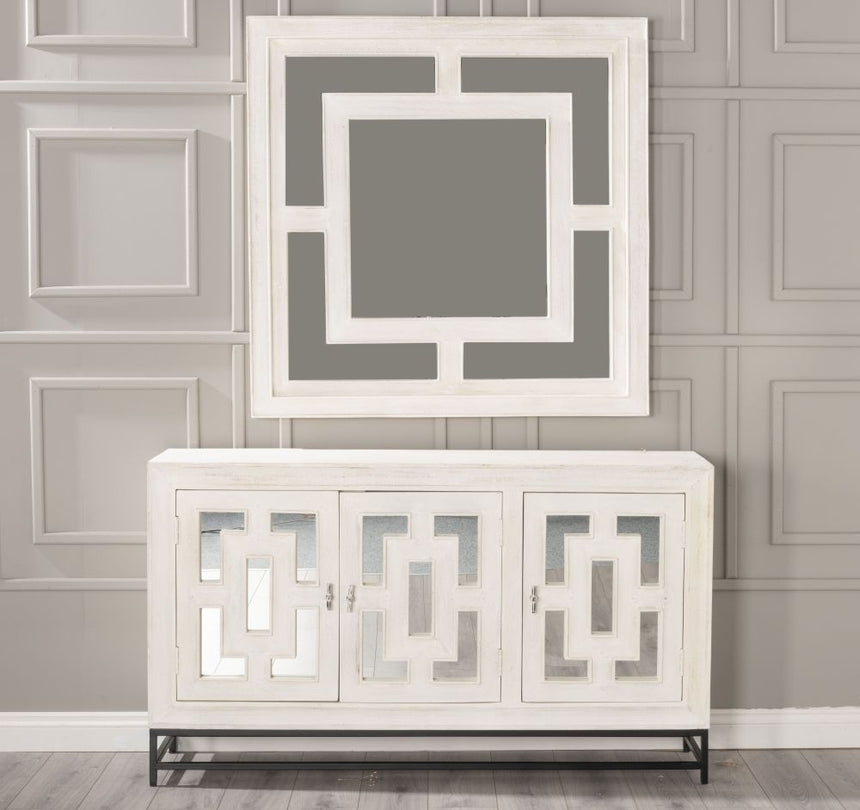 Geo White Washed Wall Mirror, Solid Mango Wood Square - 120cm x 120cm-3