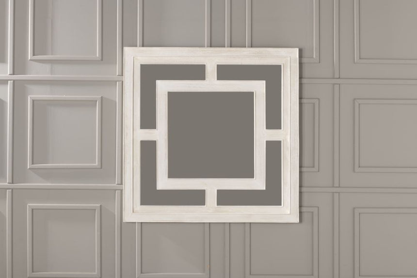 Geo White Washed Wall Mirror, Solid Mango Wood Square - 120cm x 120cm-2
