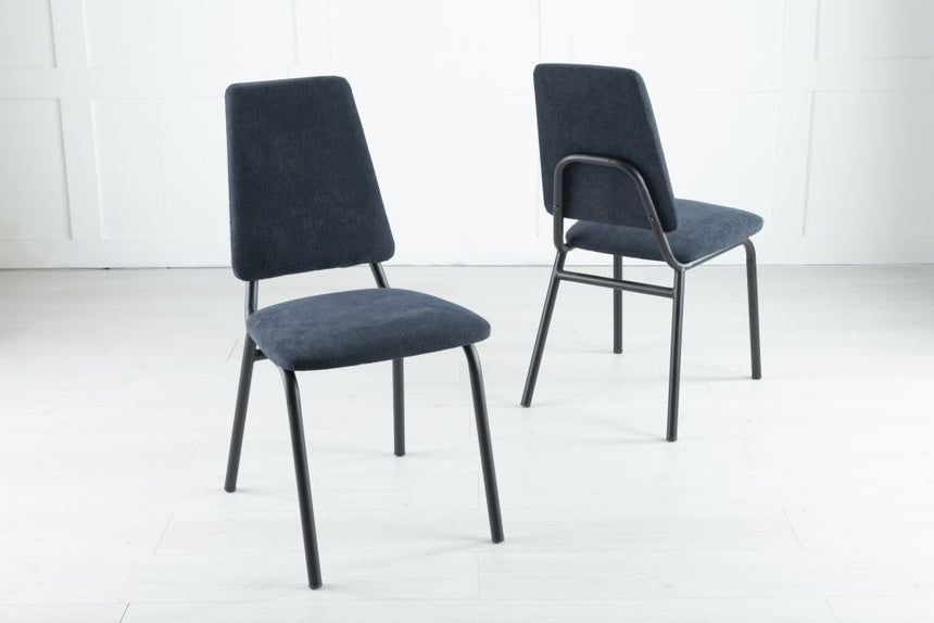 Austin Blue Dining Chair, Velvet Fabric Upholstered with Black Metal Legs-2