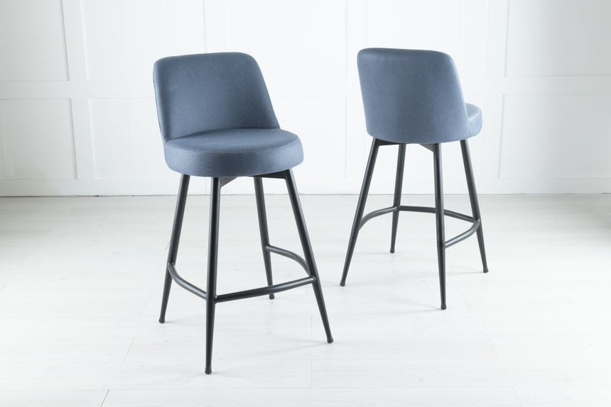 Dover Blue Velvet Barstool with Backrest-2