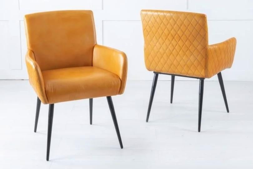 Stanton Genuine Leather Camel Dining Armchair - Quilted Diamond Stitched Back-3