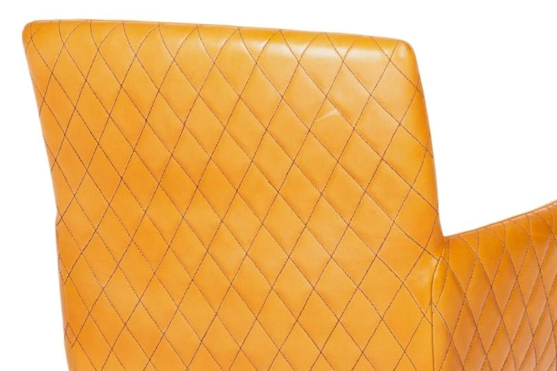 Stanton Genuine Leather Camel Dining Armchair - Quilted Diamond Stitched Back-4