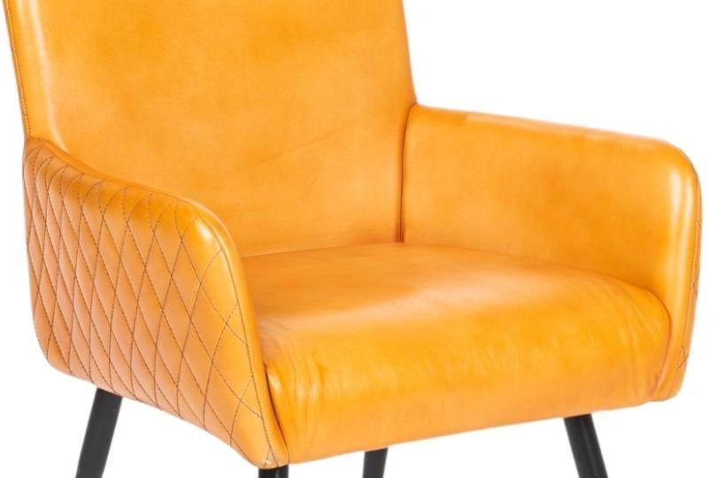 Stanton Genuine Leather Camel Dining Armchair - Quilted Diamond Stitched Back-5