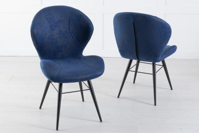 Arctic Blue Dining Chair, Velvet Fabric Upholstered with Round Black Metal Legs-3