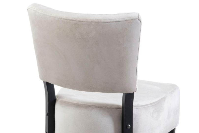 Indus Beige Dining Chair, Velvet Fabric Upholstered with Quilted Diamond Stitched and Black Wooden Legs-4