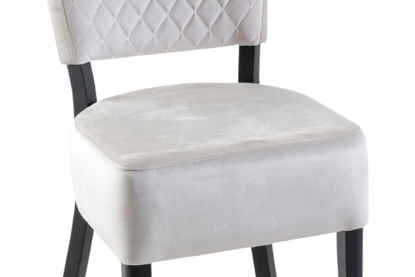 Indus Beige Dining Chair, Velvet Fabric Upholstered with Quilted Diamond Stitched and Black Wooden Legs-5