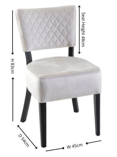 Indus Beige Dining Chair, Velvet Fabric Upholstered with Quilted Diamond Stitched and Black Wooden Legs-6