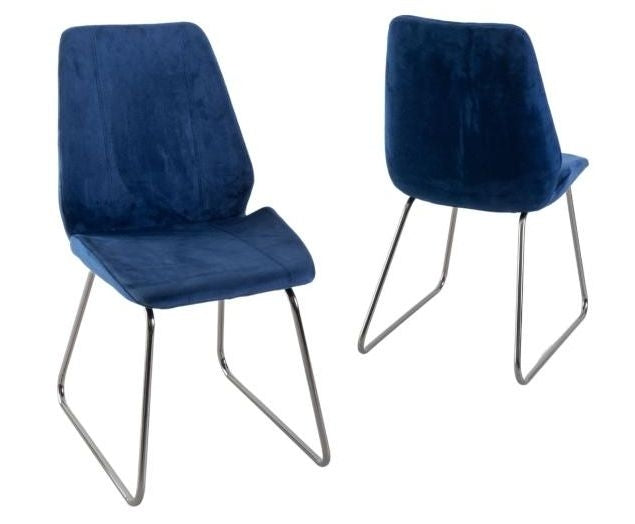 Soho Blue Dining Chair, Velvet Fabric Upholstered with Chrome Sled Base-2