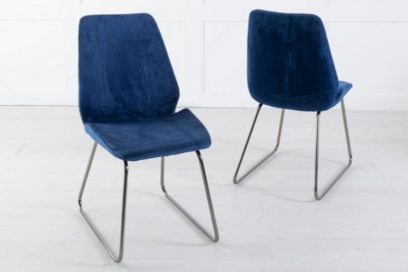 Soho Blue Dining Chair, Velvet Fabric Upholstered with Chrome Sled Base-3