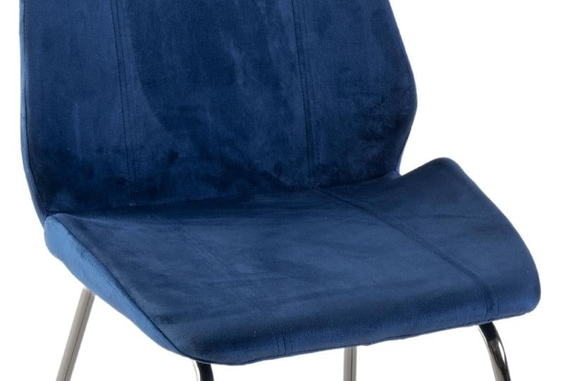 Soho Blue Dining Chair, Velvet Fabric Upholstered with Chrome Sled Base-5