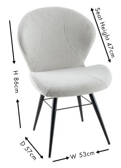 Arctic Beige Dining Chair, Velvet Fabric Upholstered with Round Black Metal Legs-3