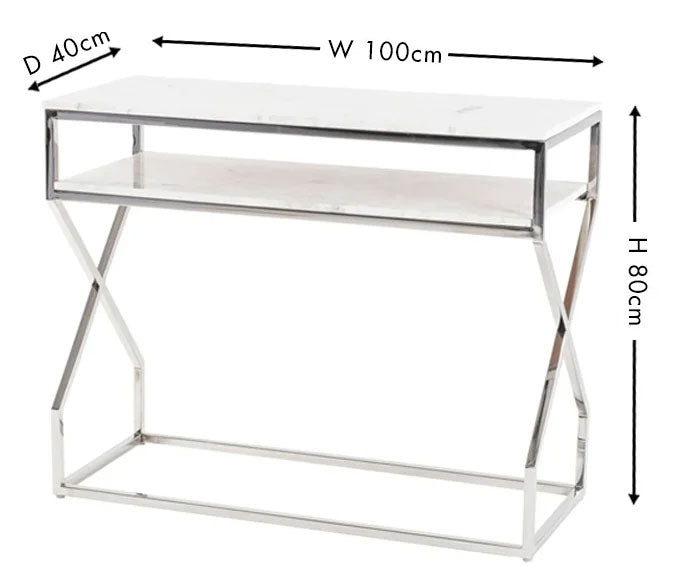 Crossroad Marble Console Table, White Top with Stainless Steel Chrome Frame-8