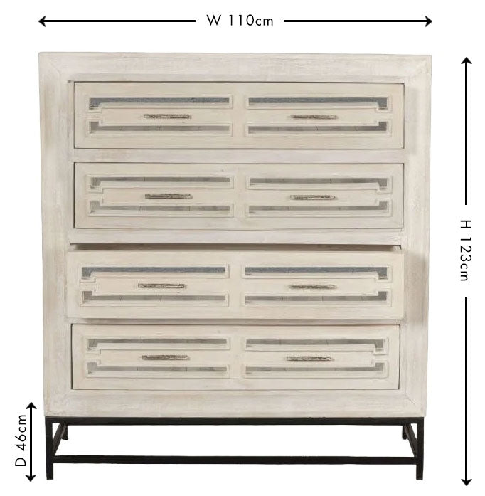Geo White Mirrored Chest of Drawer - 4 Drawer-5