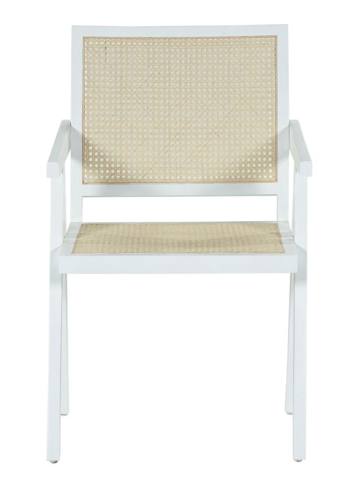 Jeanne Rattan Armchair, White Wooden Frame with Natural Cane Back-2