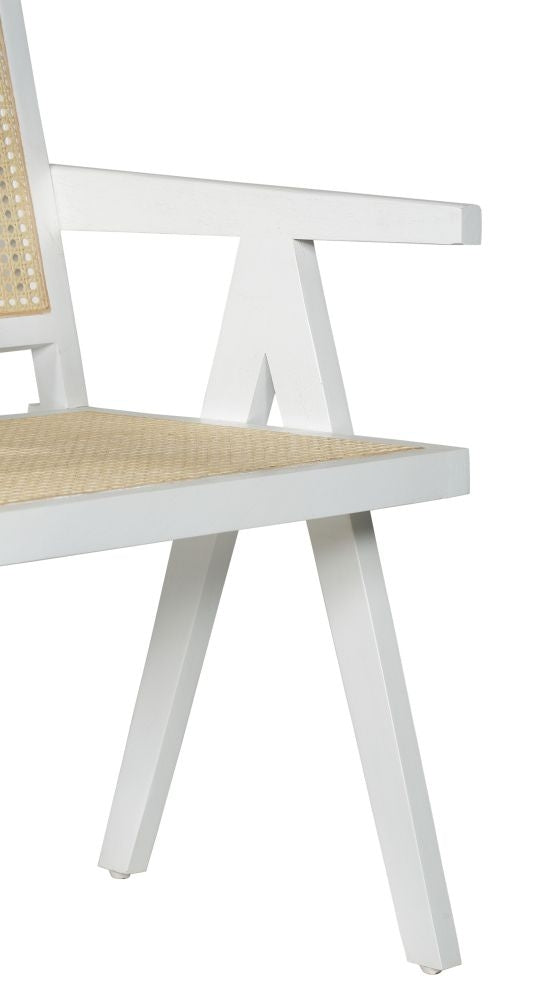 Jeanne Rattan Armchair, White Wooden Frame with Natural Cane Back-5