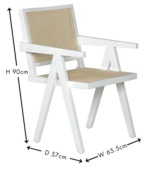Jeanne Rattan Armchair, White Wooden Frame with Natural Cane Back-6