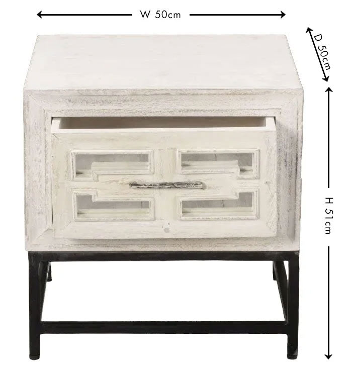 Geo White Mirrored Side Table - 1 Drawer-3