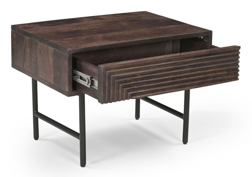 Highgrove Fluted Lamp Table in Walnut Finished Mango Wood-4