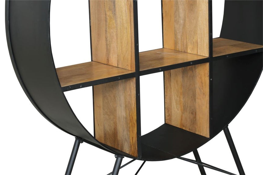 Reed Black Metal Industrial Open Round Bookshelf with 6 Shelves - Dia 120cm-3