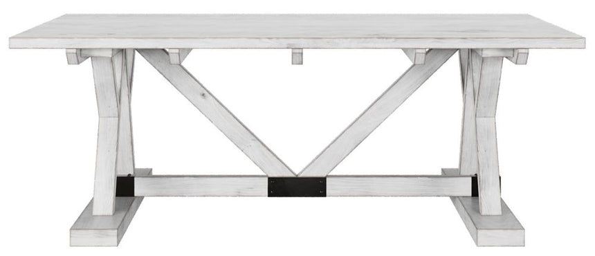 Farmhouse Mango Wood White Washed Trestle Coffee Table-2