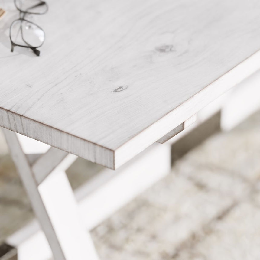 Farmhouse Mango Wood White Washed Trestle Coffee Table-6