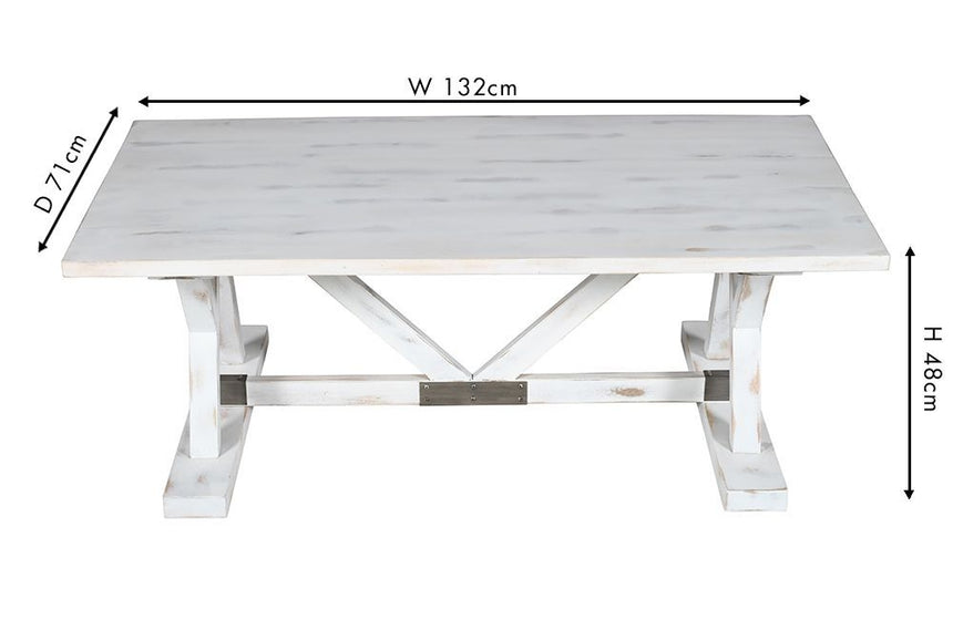 Farmhouse Mango Wood White Washed Trestle Coffee Table-7