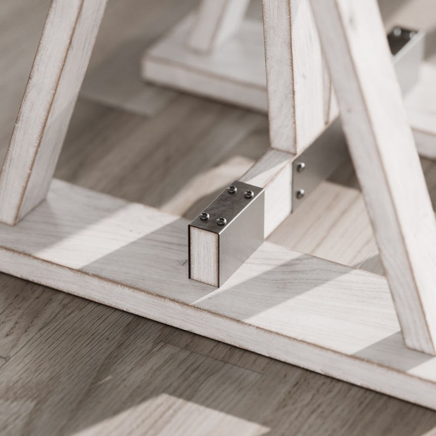 Farmhouse Mango Wood White Washed Trestle Side Table-6