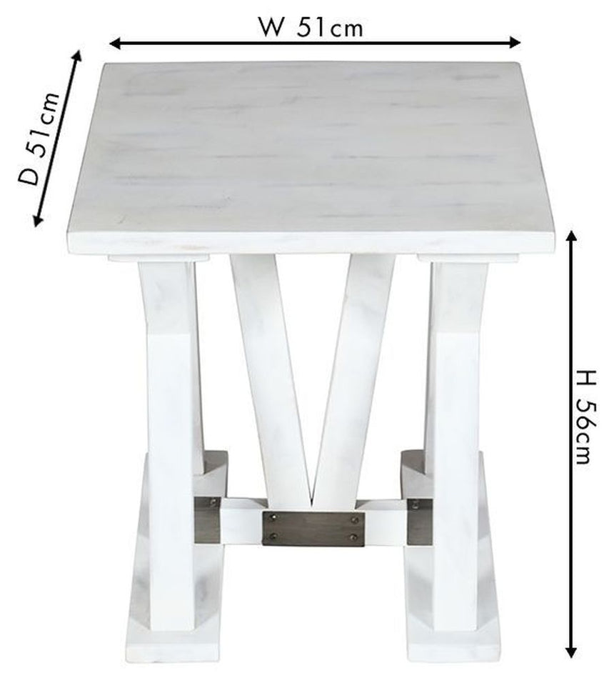 Farmhouse Mango Wood White Washed Trestle Side Table-7
