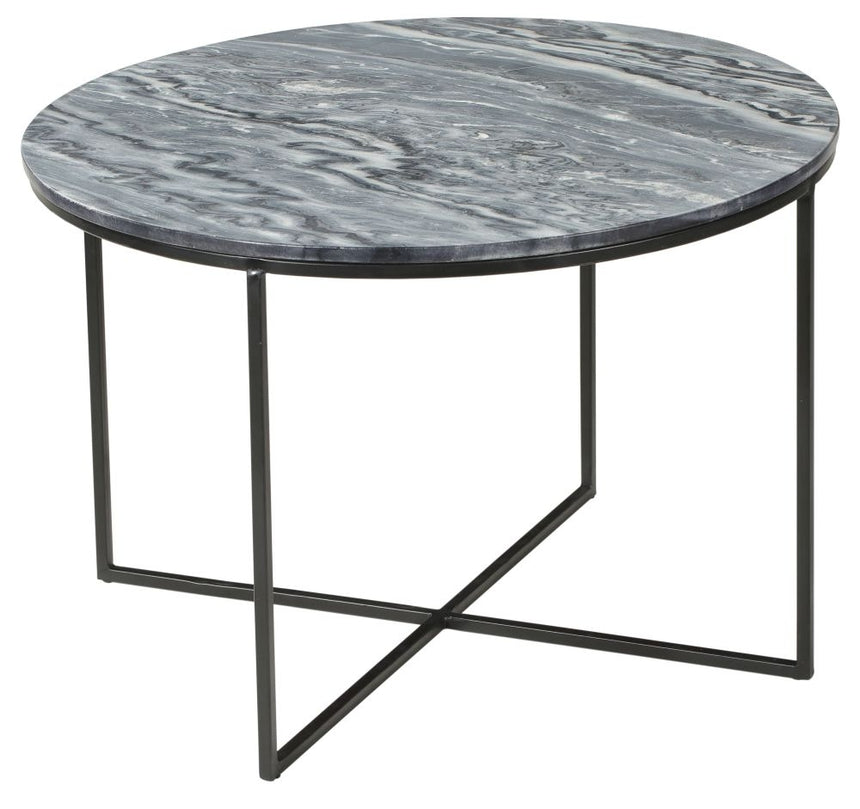 The Glam Home Black Round Coffee Table, Marble Top-2
