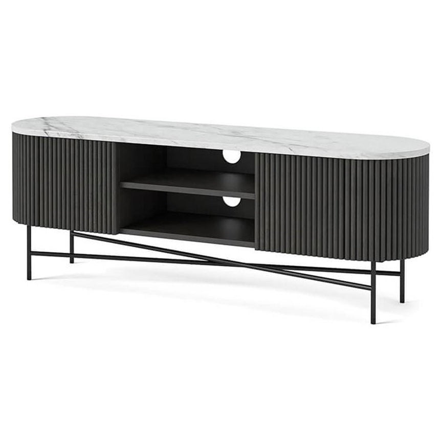 Lucas Black 150cm Fluted Curved TV Unit with White Marble Top
