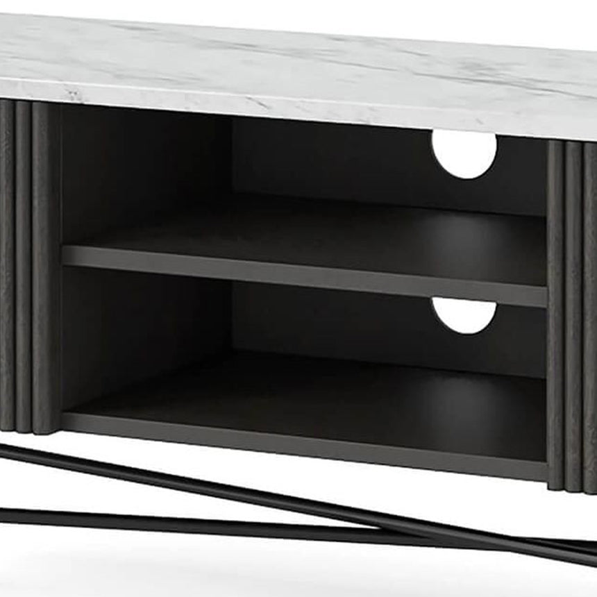 Lucas Black 150cm Fluted Curved TV Unit with White Marble Top