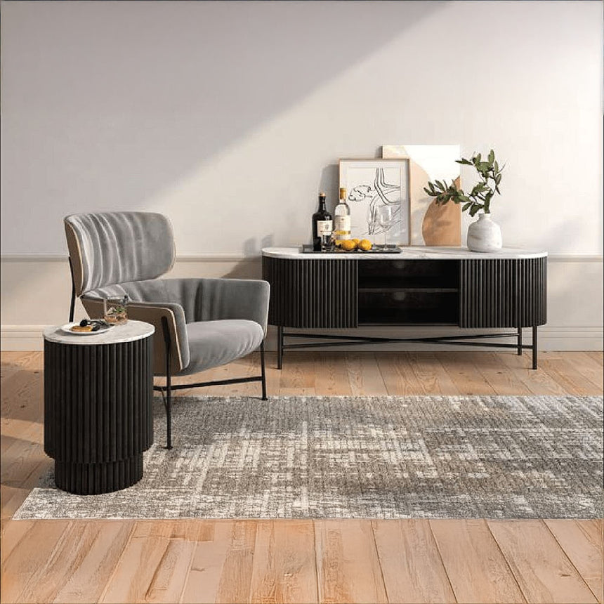 Lucas Black 150cm Fluted Curved TV Unit with White Marble Top