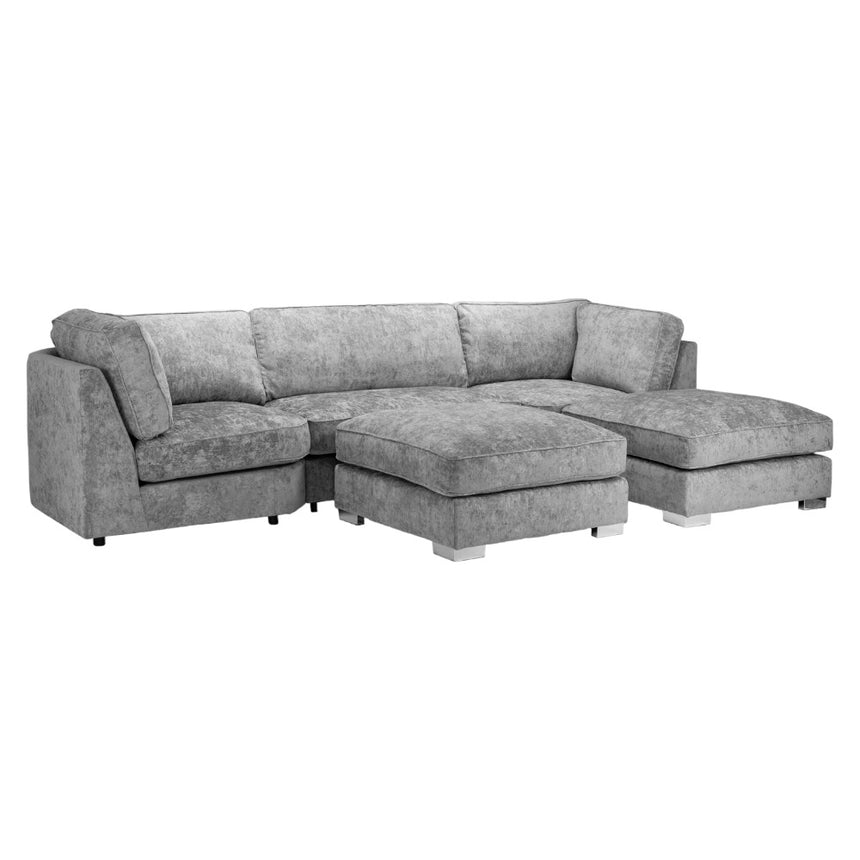 Bishop Fullback Platinum Velvet Fabric U Shape Corner Sofa Suite-5