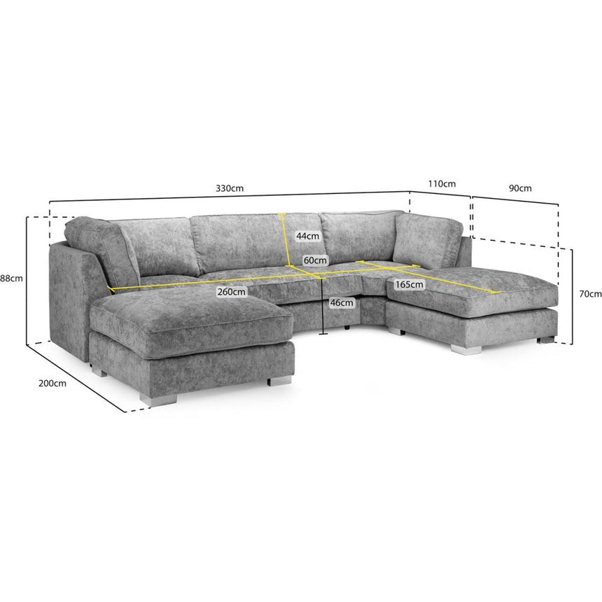 Bishop Fullback Truffle Velvet Fabric U Shape Corner Sofa Suite-7