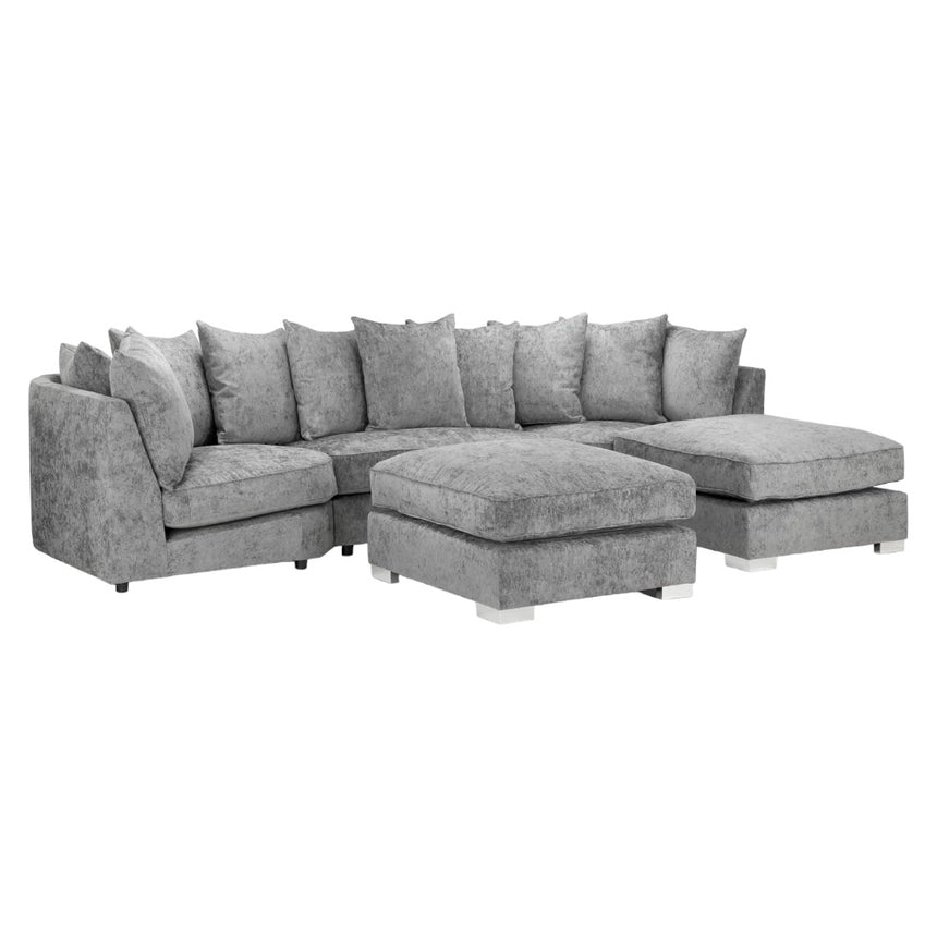 Bishop Scatterback Platinum Velvet Fabric U Shape Corner Sofa Suite-5