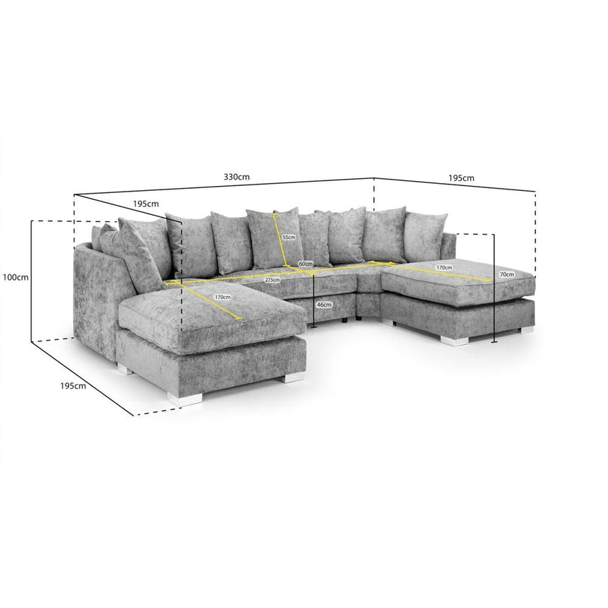 Bishop Scatterback Platinum Velvet Fabric U Shape Corner Sofa Suite-7