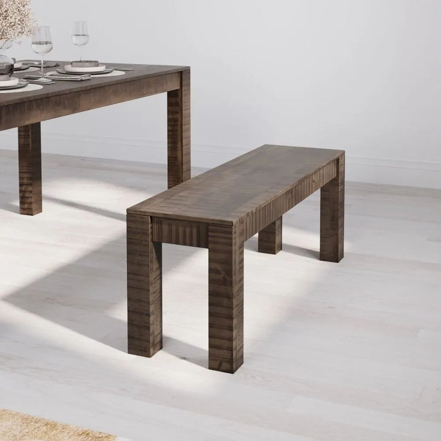 Dakota Mango Wood Dining Bench, Indian Dark Walnut Rustic Finish-5
