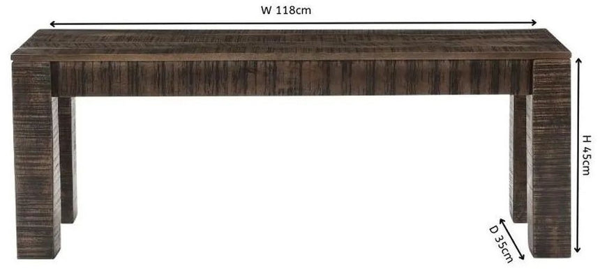 Dakota Mango Wood Dining Bench, Indian Dark Walnut Rustic Finish-7