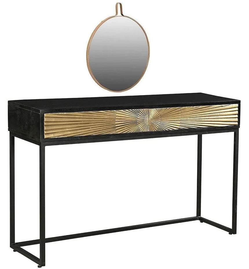 Luxe Black and Antique Gold Starburst Dressing Table with Mirror - 2 Drawers-6