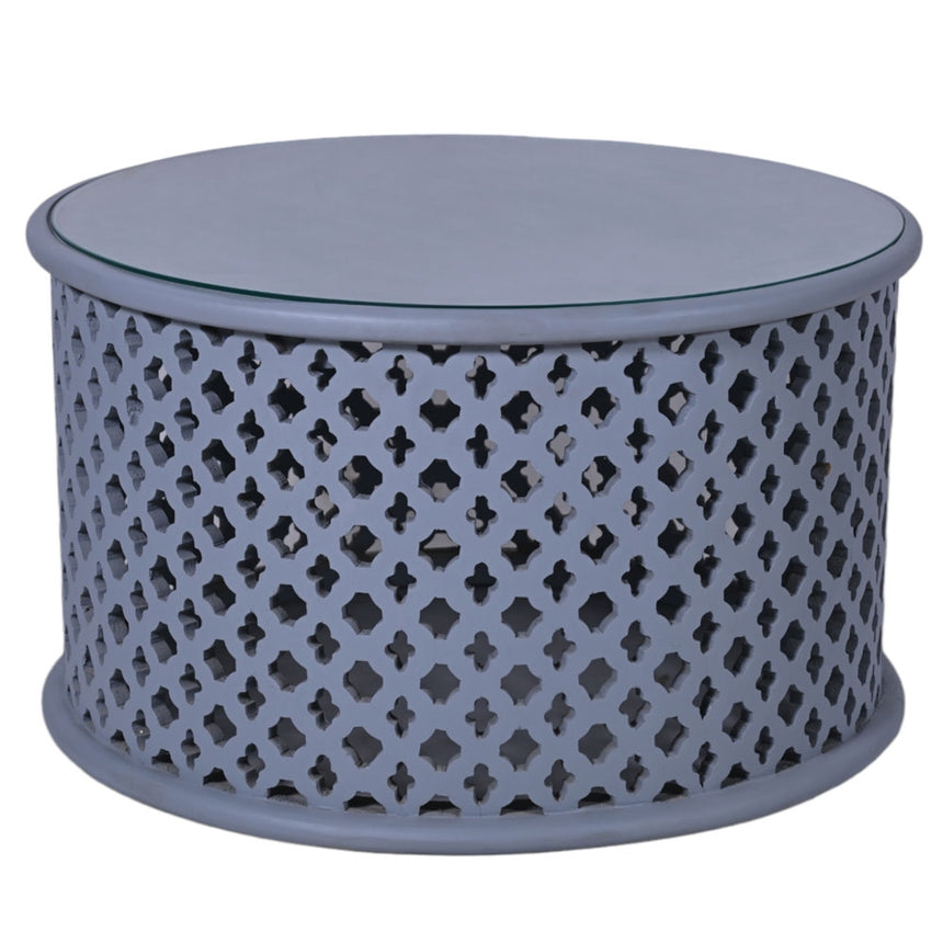 Jaipur Lattice Grey Mango Wood Round Coffee Table-6