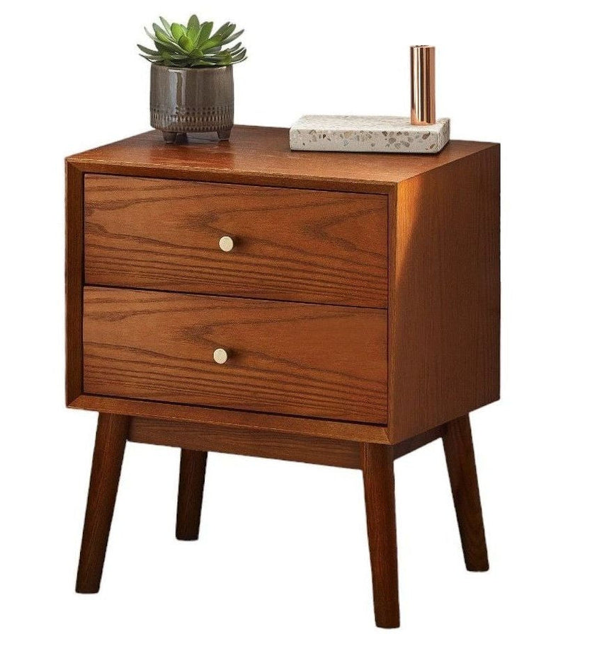 Lowry Cherry Wood Retro Style 2 Drawer Bedside Cabinet-2